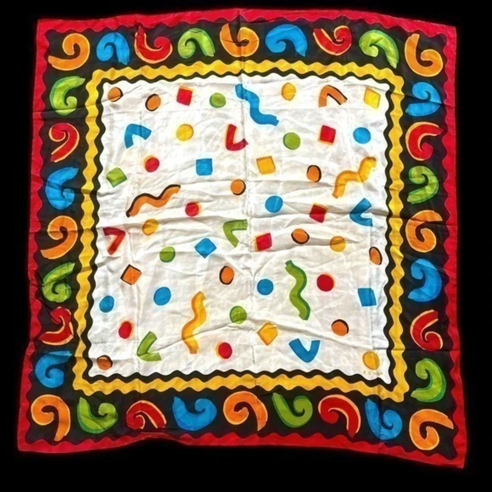 Vintage 1990s Echo Silk Graphic Pattern Square Scarf Classic Saved by the Bell